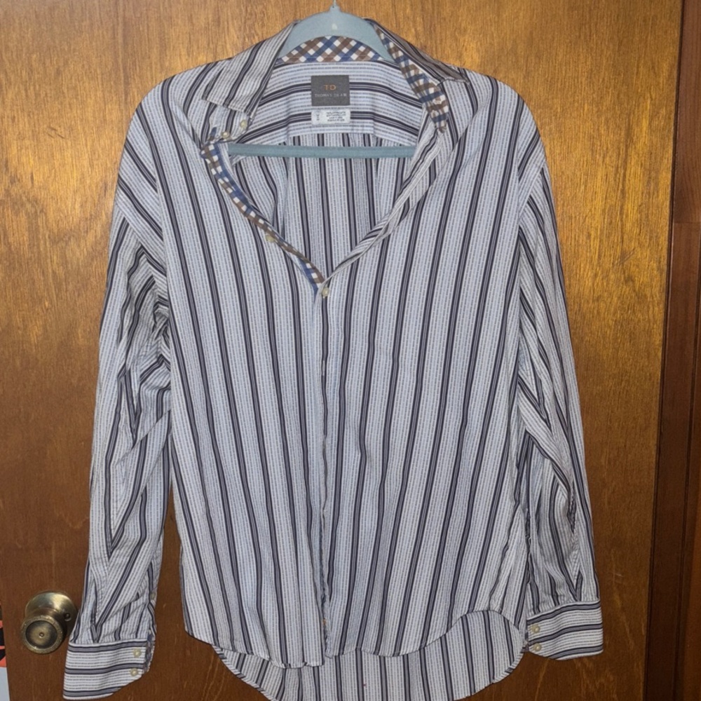 Thomas Dean Blue and White Patterned Shirt